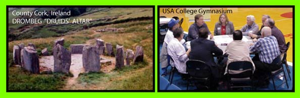 A stone circle council-circle of pre-Roman Ireland and a college round table council-circle of contemporary America