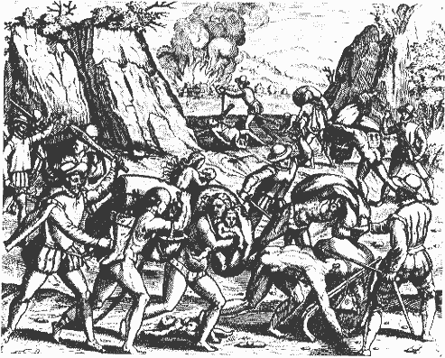 Image 5, an image of Christians beating and driving captive natives.