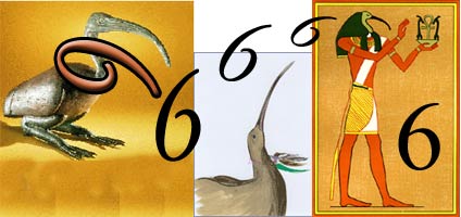 An illustration relating the number 6 to the head of an ibis and the god Thoth