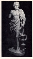 Statue of Esklepios/Aesculapius, the Greek/Roman god of medicine and healing with serpent entwined staff