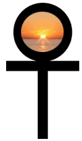 A simple ankh silhouetted over a sun rise