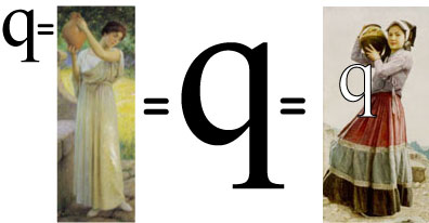 Two maidens carrying water jars equated to the small letter q