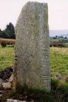 A stone 'female' figure at the entrance to a sacred grove.